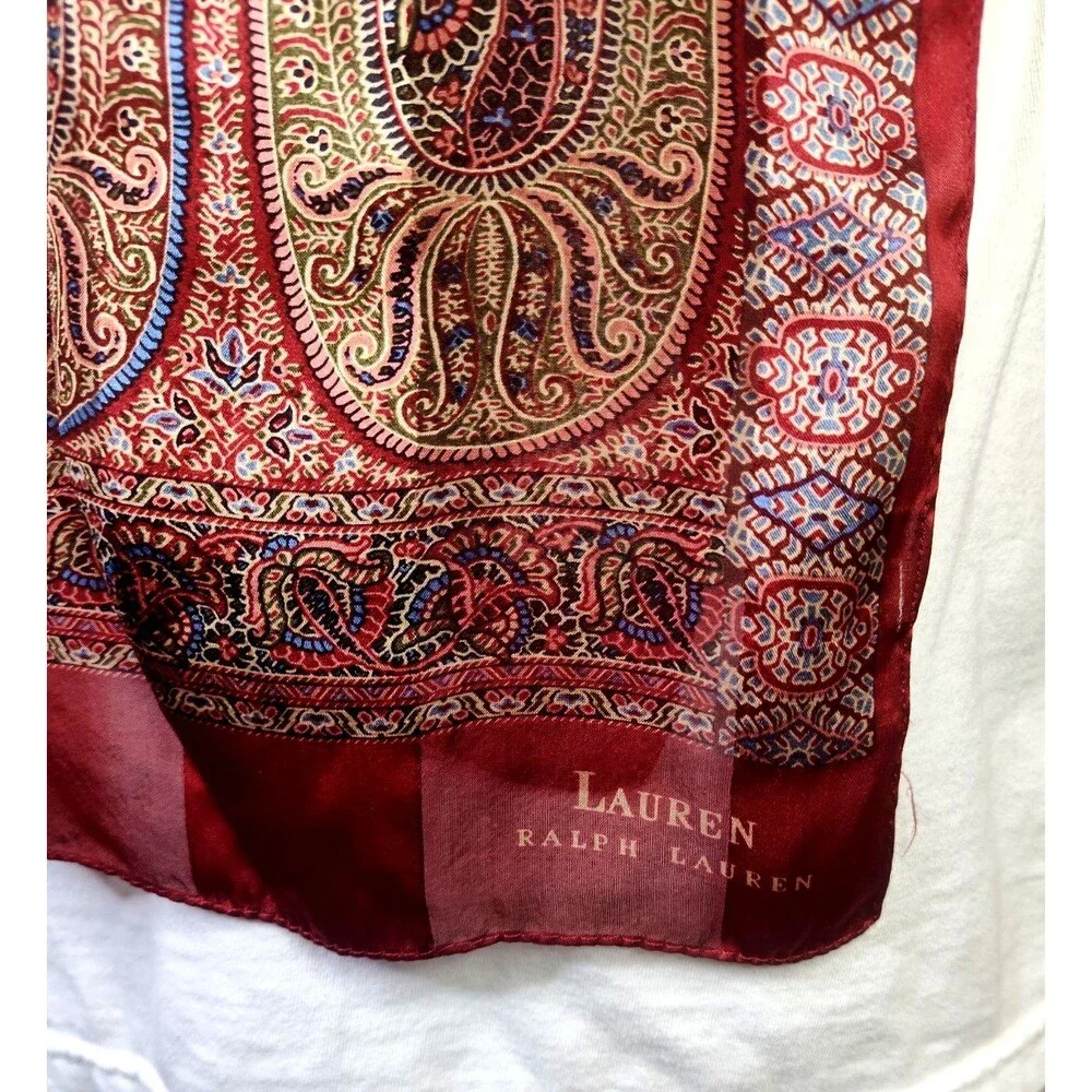 Lauren Ralph Lauren Vintage Silk Scarf Paisley Burgundy  Gold Classic  52